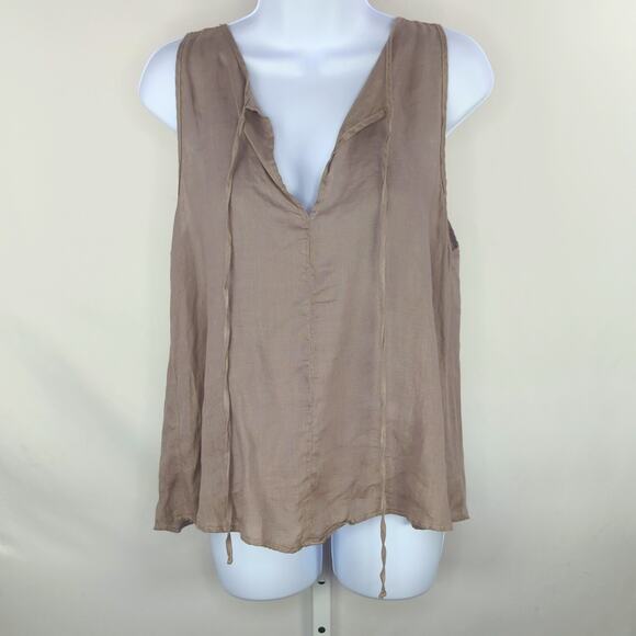 Minimalist Linen Tank Three Dots Medium Neutral Travel Casual Blouse Boho Hippie - Picture 1 of 9